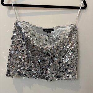 Silence + Noise Silver Sequin Skirt